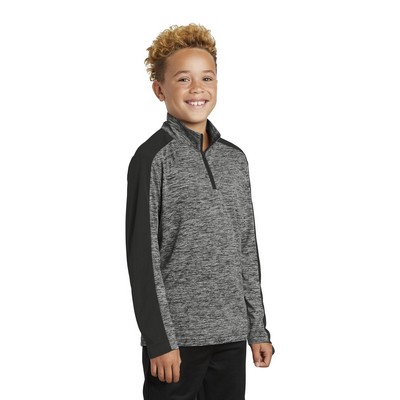 Sport-Tek Youth PosiCharge Electric Heather Colorblock 1/4-Zip Pullover.